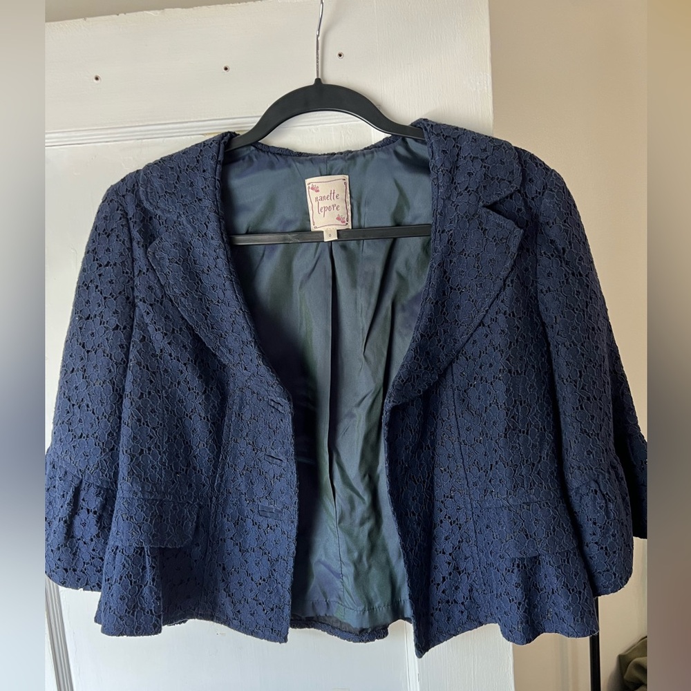 Nanette Lepore Eyelet Lace Cotton Blend Cropped Jacket, 8